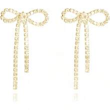 Bow Earrings For Women  Sparkly Rhinestone Chain Tassel Earrings Cute Ribbon Stud Earring Daily Party Jewerly Gifts Christmas Stocking Stuffers - B7:金色蝴蝶結耳環 - 查看 1
