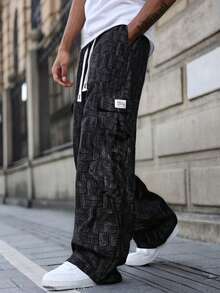 Men's Outdoor Straight Leg Pants, Loose Plaid Pattern, Suitable For Autumn/Winter - Black - View 1
