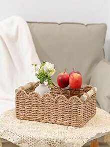 1pc Woven Storage Basket, Fan-Shaped Edge Design, Handheld Storage Basket, Suitable For Toilet Tank Top Shelf, Bathroom, Living Room, Bedroom, Vanity, Home Decor, Bathroom Accessories, Desktop Organization & Storage, Halloween Gift Basket, Christmas Decor Storage Rack