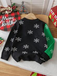 Kids & Youth Cute Christmas Reindeer Lights Knitted Pullover Sweater, Suitable For Christmas Party, Spring, Autumn, Winter - Black - View 3