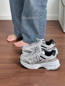 Zapatillas de mujer, zapatillas de running para mujer, zapatillas de moda, cómodas y transpirables, zapatillas de plataforma, resistentes al desgaste, antideslizantes - Plateado - Ver 5