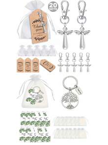 [Llavero de árbol de la vida - Regalo] Juego de 60 piezas Llavero de árbol de la vida - Llaveros de metal hueco - 20 bolsas de organza, 20 tarjetas de graduación, Acción de Gracias, Aprecio al maestro Gracias Decoraciones navideñas para el hogar Regalos de Navidad Decoración navideña