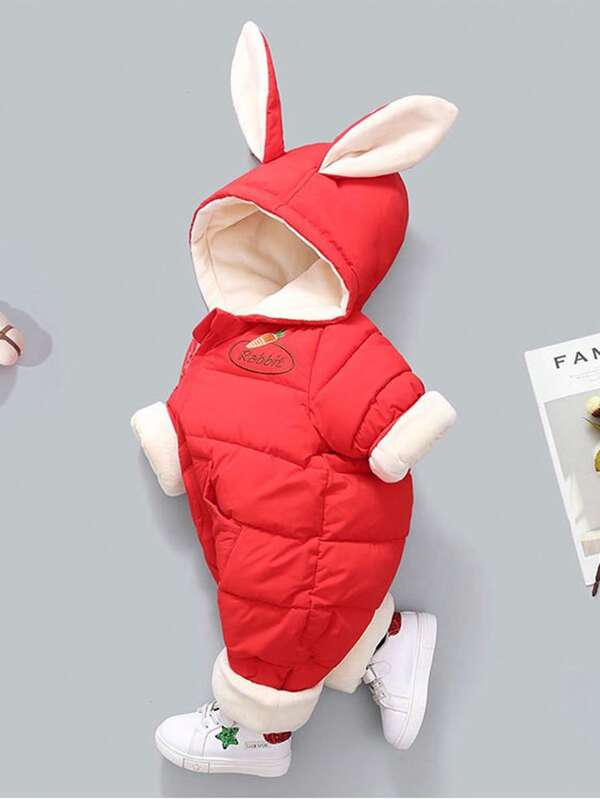 Mono de manga larga con estampado de letras y orejas de conejo para bebé niña