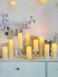 4/12/24pcs Waterproof LED Candle Lights With Remote Control And Timer, Outdoor Flickering Flameless Candles, Battery Operated Pillar Candles For Home Decor, Holiday Party, Mother's Day, Christmas, Realistic Candle Lights, Valentine's Day, Gifts, LED Candles, Fake Candle Lights, Tabletop Center Decor, Wedding Decoration - 米色 - 查看 2