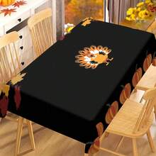 1/20pcs Autumn Thanksgiving Tablecloth, Luxurious Black Background Embellished With Orange Pumpkin And Cute Turkey Pattern Autumn Tablecloth, Suitable For Restaurant, Kitchen, Thanksgiving Decoration, Holiday Party Essential, Perfect Match Home Decoration