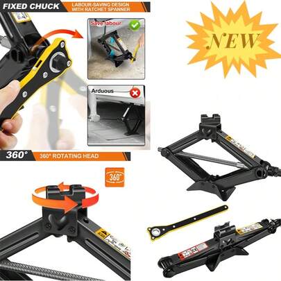 Vandise Gato de tijera de dos tonos con llave de trinquete, fabricado en acero aleado, altura mínima de 110 mm y máxima de 390 mm, para coches, todoterrenos y monovolúmenes.