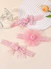 3 Stücke süße rosa Stirnbänder für Babys, niedliche Mesh-Rosenblumen-Haarspangen für Kleinkind Säuglinge, Neugeborene, elastische Nylon-Haarbänder, weich und dehnbar, Neugeborenen-Fotorequisiten, Baby-Shower-Party-Kopfschmuck, Baby-Haraccessoires
