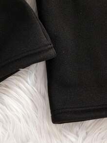 Tween Girls Casual Solid Color Faux Drawstring Embroidered Cartoon Pattern Elastic Waist Thermal Lined Pants & Oversized Hoodie, Autumn/Winter