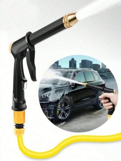 1 件，强力压力洗车水枪，带多功能花园淋浴喷嘴 - 非常适合强力清洁和浇水任务可调节洗车水枪升级花园软管喷嘴，100% 重型金属喷枪，带全黄铜喷嘴，高压水管喷嘴喷头，3/4 英寸快速连接器，适用于草坪和花园、洗车、为狗和宠物淋浴