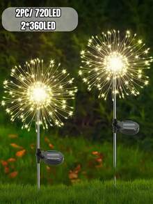 1個/2個/4個 太陽能戶外煙火燈，防水 8 種照明模式，60-720LED DIY 景觀燈，適用於露營、野餐、派對、花園、院子、露台、小徑、草坪和聖誕節裝飾 - 黑色 - 查看 23