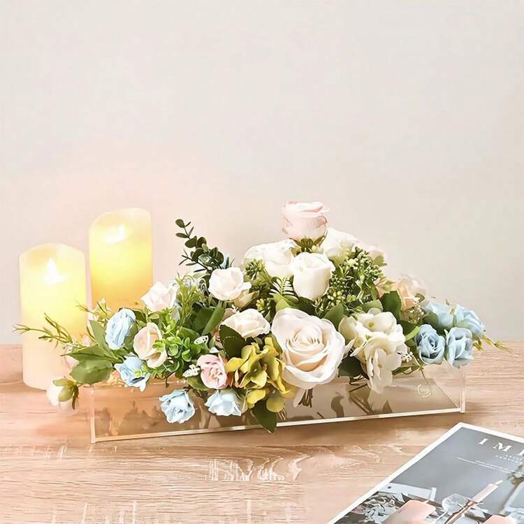 1 chiếc bình vuông Acrylic, có thể đựng nước cho hoa tươi, thích hợp cho đám cưới, trang trí nhà cửa, tiệc tùng - trong suốt - Xem 2