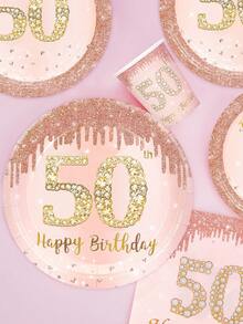10 件女士 50 岁生日装饰玫瑰金 50 岁纸盘杯子餐巾餐具玫瑰金装饰品女士母亲 50 岁生日派对用品 - 彩色 - 查看 5