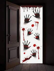 81pcs Halloween Decoration Horror Bloodstain Wall Sticker Handprint Footprint Blood Skull Window Sticker Halloween Party Horror Sticke
