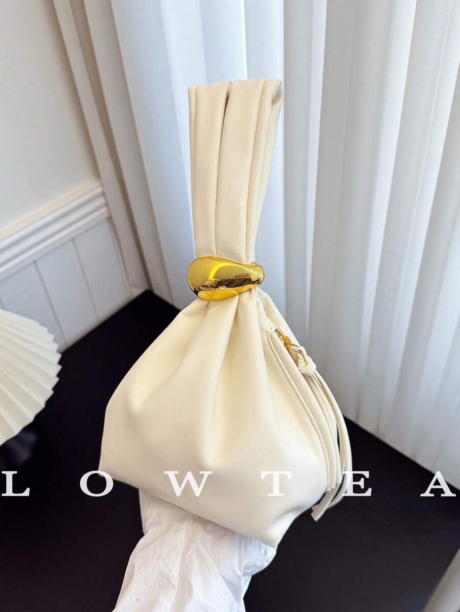 low tea 1 Túi xách da PU trơn màu dành cho nữ, Túi xếp ly mini hình đám mây cá nhân hóa có khóa kéo trang trí bằng kim loại, thích hợp sử dụng hàng ngày và đi chơi