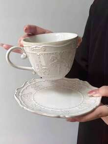 1 件浮雕木马陶瓷杯碟套装，豪华旋转木马咖啡杯，高端拿铁艺术，适用于餐厅、客厅、咖啡厅、聚会