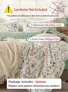 3pcs Delicate Flower Printed, Small Floral, Leaves Pattern, Anti-Pilling, Light Green, Brushed, Polyester Fiber Quilt Cover Set, Suitable For Girls, Students, Fresh Style, Super Soft, Lovely, Boys And Girls, School Students, Dorm Decor, All Seasons, Brushed Quilt Cover, Home Bedding, Excluding Quilt Insert, Twin/Queen/King Size - Multicolor - View 8