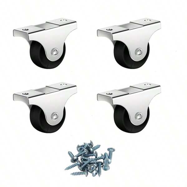 4pcs 1 Inch Mini Quiet Casters With Metal Top Plate - TPR Rubber Wheels, Ideal For Furniture, Cabinets, Caster Beds And Drawers - Includes Mounting Screws, Furniture Casters | Metal Shell Plate | Smooth Rolling Wheels