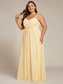 EVERPRETTY Plus Size Backless V-Neck Chiffon Bridesmaid Dress Spring - Yellow - View 4