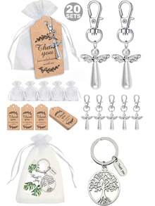 [Llavero de árbol de la vida - Regalo] Juego de 60 piezas Llavero de árbol de la vida - Llaveros de metal hueco - 20 bolsas de organza, 20 tarjetas de graduación, Acción de Gracias, Aprecio al maestro Gracias Decoraciones navideñas para el hogar Regalos de Navidad Decoración navideña