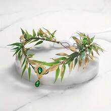 Magical Fairy Leaf Crown - Plastic Elf Princess Headpiece, Suitable For Cosplay, Halloween Costume, Wedding Photography, Zinc Alloy - Green - View 1