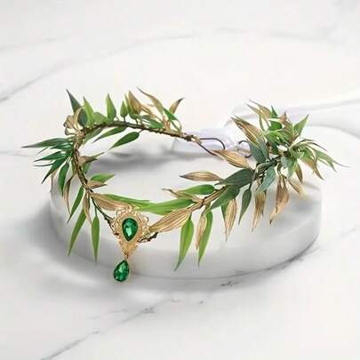 Magical Fairy Leaf Crown - Plastic Elf Princess Headpiece, Suitable For Cosplay, Halloween Costume, Wedding Photography, Zinc Alloy