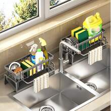Seifenscheiben-Ablage, Geschirrabtrockner, Reinigungsmittel-Aufbewahrungsregal, Schwamm-Abtropfgestell, Reinigungsmittel-Küchen-Aufbewahrungsregal für Bürsten, Abtropfgestell, Spülbecken-Aufbewahrungsschale, Armatureninstallationshalterung (Dieses Produkt ist aus Kunststoff gefertigt, bitte bestellen Sie mit Vorsicht) - Verschiedenfarbig - Übersicht 1