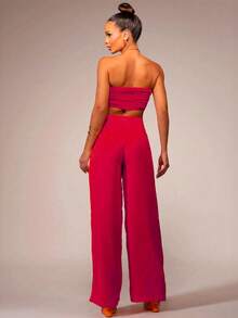Crepe Silk Set With Openwork On The Sides Of The Waistband. - 紅色 - 查看 2