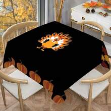 1/20pcs Autumn Thanksgiving Tablecloth, Luxurious Black Background Embellished With Orange Pumpkin And Cute Turkey Pattern Autumn Tablecloth, Suitable For Restaurant, Kitchen, Thanksgiving Decoration, Holiday Party Essential, Perfect Match Home Decoration