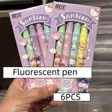 6pcs Sanrio Neon Highlighter Set, Multi-Color Neon Highlighter Pens With Hello Kitty & Friends Print, Soft Tip, Multi-Purpose Marker Pens, Note Taking And Highlighting, Back To School - Multicolor - View 7