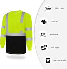 Hi Vis Shirts For Men Class 3 Long Sleeve High Visibility Shirts For Men Women Construction Work, Surveyors, Meets Ansi, Yellow XL - 1 Gói-vàng & Đen - Xem 8