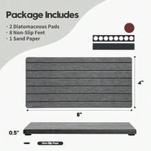 2PCS Diatomite Quick Stone Drying Tray Mat For Bathroom  Kitchen Counter, Instant Dry Water Absorbent Drink Bar Coaster, Vanity Sink Caddy Organizer, Dish Soap Sponge Holder, Dark Gray, 8"X3.8"