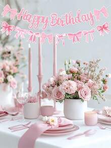 1 Set Pink Bow Sparkly "Happy Birthday" Banner, Decoration For Girls Party Background,Happy Birthday Bows Garland Banner, Glitter Pink Happy Birthday Bow Decorations For Girls, Pink Birthday Party Supplies,1st Birthday Party Banners, Bridal Shower Party Decorations, Room Home Bedroom Living Room Wedding Outdoor Decor,