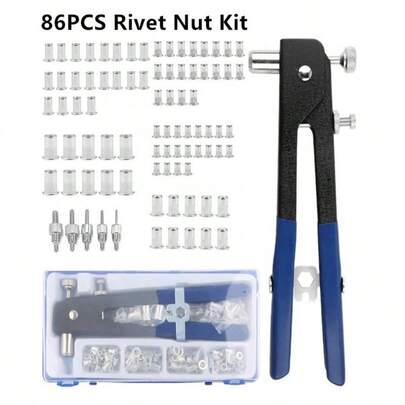 Blind Rivet Nut Kit Set Rivet Tool Rivet Nut Gun Thread Hand Riveter With 86PCS Metric Rivet Nuts Assortment M3 M4 M5 M6 M8