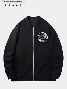 Áo khoác nữ cổ đứng có khóa kéo, tùy chỉnh logo/đồng phục công sở/đồng phục học sinh/logo dịch vụ trường học/in ấn quảng cáo/chữ/ảnh/ảnh nhóm/tên/quà kỷ niệm/quà Halloween, Giáng sinh, Năm mới, Ngày Valentine/đồng phục học sinh/bạn trai/bạn gái/cha mẹ - con cái/áo khoác ngoài thoải mái/tùy chỉnh đồng phục công sở/tùy chỉnh họa tiết bạn muốn màu đen - màu đen - Xem 2