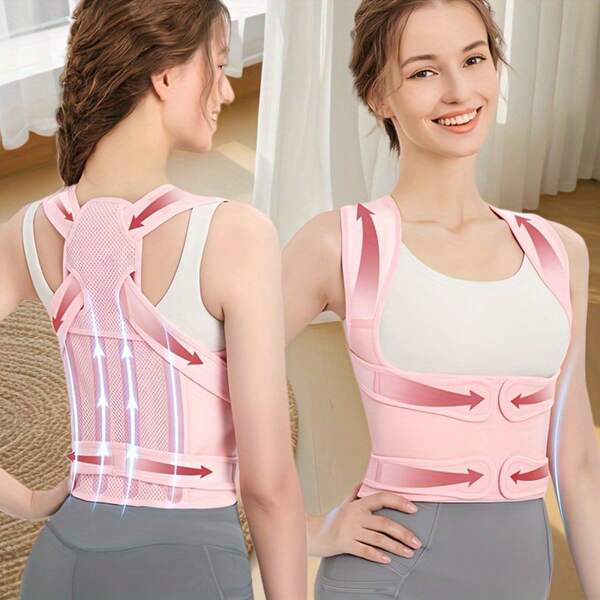 Soporte de postura de cintura con anillo rosa para hombres y mujeres - Cinturón de compresión ajustable e invisible para sentarse prolongado, reduce el dolor de cuello y espalda, mejora la postura, diseño lavable a mano, corrector de postura de espalda, ajuste cómodo, construcción duradera