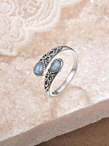 1 anel ajustável de pedra da lua com gota d'água, joia estilo boêmio adequada para uso diário (padrão aleatório)