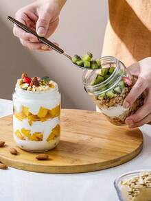 2 peças/4 peças/6 peças Pote de Vidro de 480ml com Capacidade de 480ml, Recipiente de Aveia de Noite com Tampa, Pote de Vidro de Cozinha, Recipiente de Aveia com Tampa, Pote de Armazenamento de Frutas Secas com Tampa de Bambu e Madeira, Recipiente de Armazenamento de Vidro Vedado com Tampa de Madeira