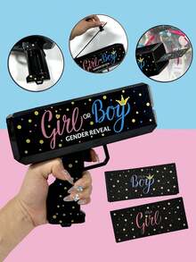 101件/套 - 黑金皇冠性别揭晓彩纸礼炮，包含黑金、粉蓝三色彩纸和礼炮，是性别揭晓派对、迎婴派对、男孩/女孩破冰游戏的理想之选。（注：需3节AAA电池。） - 彩色 - 查看 6