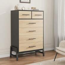 strundghti 6 Dresser For Bedroom, 52" Wide Dresser, Wide Drawer With Storage Freestanding, Wooden Closet Storage Chest For Living Room, Bedroom, Entryway - 黑色 - 查看 2