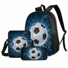 3 件套足球、皇冠、彩色、金色足球皇冠主题背包套装 - 斜挎包、铅笔盒和储物袋、耐用涤纶、轻便、时尚混色 - 15吋雙肩包3件套裝 - 查看 13