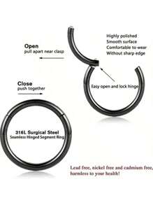 1PC Hinged Segment Nose Hoop Rings Septum Ring Women Surgical Steel Nose Rings Septum Clicker Ring Ear Cartilage Tragus Daith Hoop Earring Piercing Jewelry Hypoallergenic Nose Rings 20G 18G 16G 14G 316l Surgical Steel Septum Jewelry Hinged Segment Ring Body Piercing Nose Hoop Lip Rings Nose Helix Cartilage Rook Earrings Daily Wear Halloween Christmas New Year For Holiday Gift