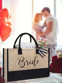 Bridal Printed Beach Tote Bag For Women, For Beach Accessories, Canvas Tote Bag,Suitable For Wedding, Birthday, Holiday, Back To School Gifts, Teacher Gifts,Is A Great Gift For Women, Mom, Teachers, Friends, Bridesmaids