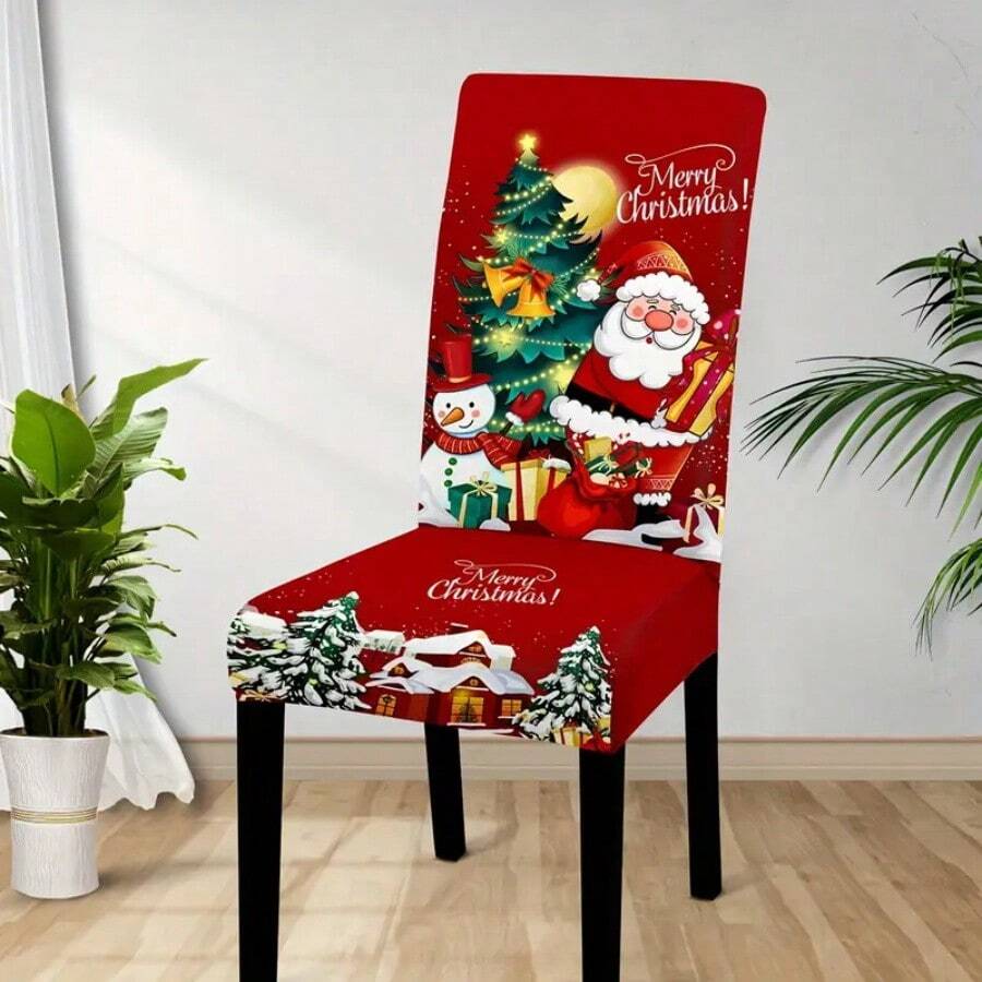 4/6 Unique Christmas Designs, Santa Claus & Snowman Digital Positioning Print Chair Covers, Removable & Washable Chair Cover Set, Soft Elastic Seat Protector, Suitable For Christmas Atmosphere Decoration In Restaurant, Kitchen, Banquet Hall, Dining Room, Bedroom, Office, Living Room, Dormitory And Home