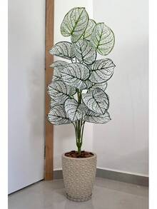 Planta Artificial Caladium Grande E Vaso Completo Decoração