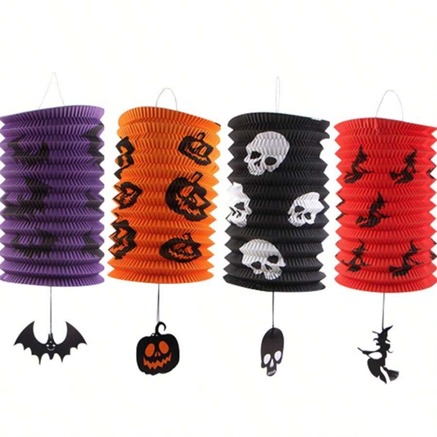 1pc Halloween Accordion Lantern, Haunted House Bar Decor, Random Style Pumpkin Lantern Hanging Ornament, Foldable Paper Lantern