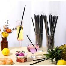 50 Pcs  Exquisite Tea Control Is A Must-Have! Independently Packaged Black Straw With Dark Texture And Hidden Details, Providing A Sense Of Ceremony And Hygiene When Drinking Coffee And Milk Tea - 黑色 - 查看 2