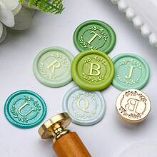 1 件，简约叶子图案字母系列蜡封印章头，适用于信封信纸/婚礼邀请函/DIY 工艺印章装饰/礼品装饰/毕业派对/周年纪念/各种节日礼物 - 圓形2.5cm - 查看 2