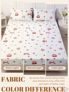 1 pieza Sábana ajustable, Ropa de cama elegante y femenina con estampado de cerezas, Protector de colchón, Cubrecama, Sábanas, Textil para el hogar acogedor, Piel amigable, Blanco, Protector de colchón transpirable y anti-pelusas, Decoración del hogar, Cubrecama decorativo para dormitorio, Se ajusta a todos los tamaños de cama - Individual, Doble, Queen, King, Apto para todas las estaciones, Lavable a máquina