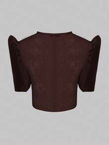 Amyenjoylife 现代菲律宾风情女式时尚纯色印花泡泡袖上衣，咖啡棕色，开斋节服装 - 咖啡棕 - 查看 2