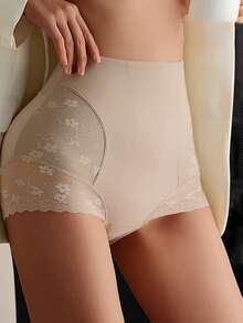 Women's High Waist Lace Sexy Slimming Tummy Control Shapewear Pants, Seamless Thin Waist Shaping Leggings - Apricot - View 4